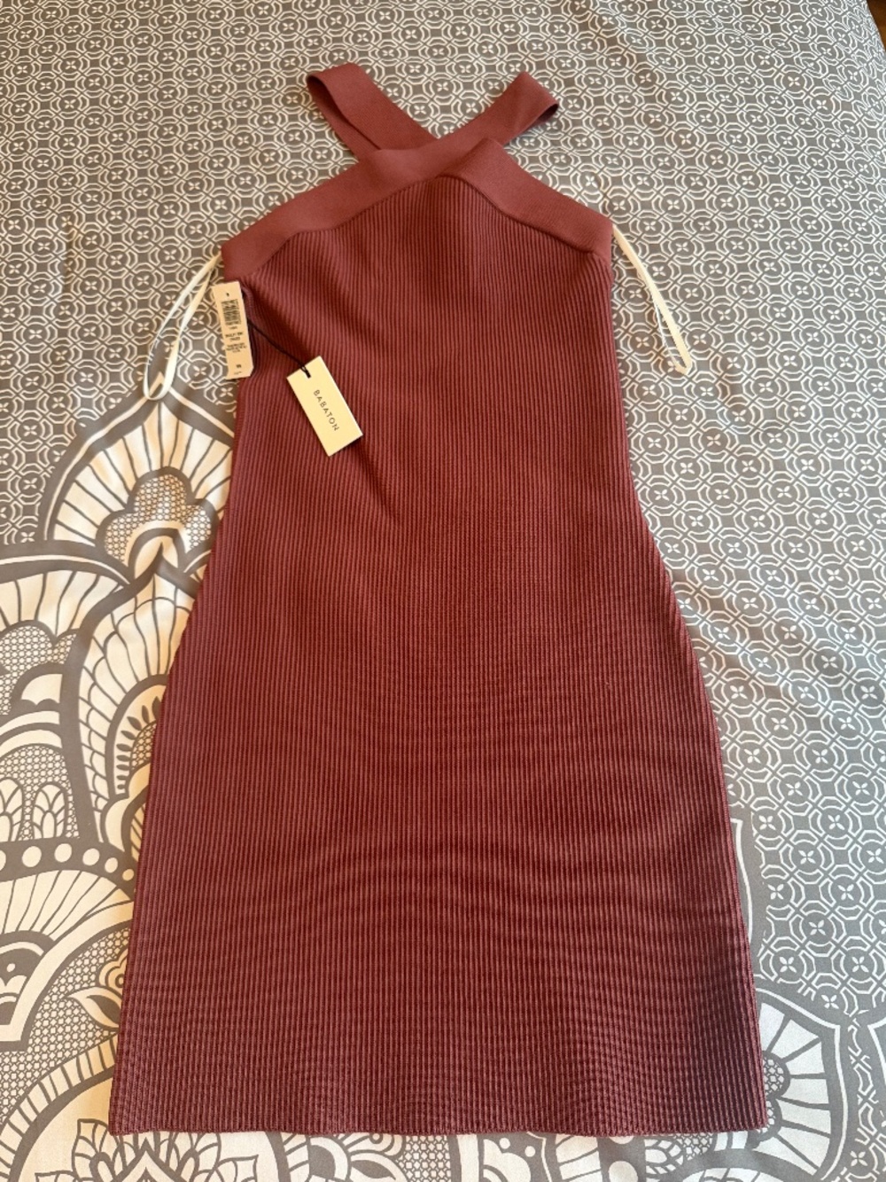 Aritzia Baboon Burgundy Ribbed Halter Mini Dress Size M NWT
